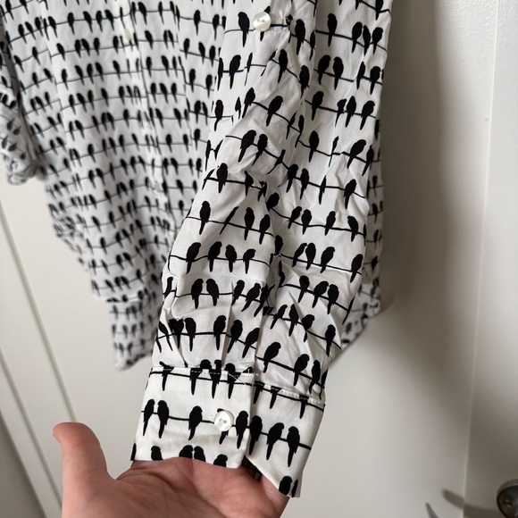 Jane Delancey Shirt Womens L White Black Parrot Bird Wire Long Sleeve Button Up - Picture 5 of 12